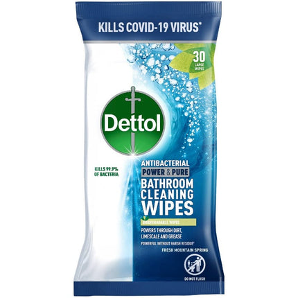 dettol power pure anti bacterial bathroom cleaning wipes fresh mountain spring pack of 30