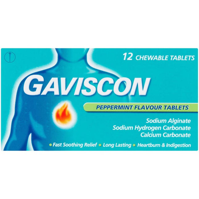 gaviscon peppermint flavour chewable tablets pack of 12
