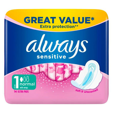 always sensitive unscented normal wings 14 pack