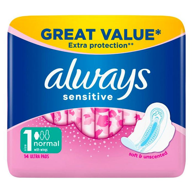 always sensitive unscented normal wings 14 pack