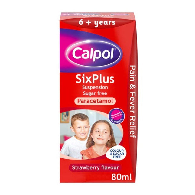 calpol sixplus suspension sugar free strawberry flavour 6 years 80ml