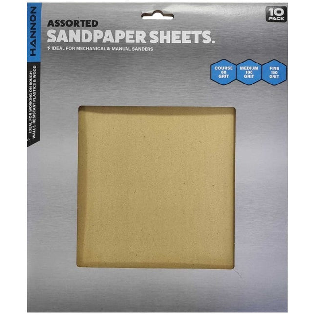 hannon sandpaper sheets assorted grit 60 100 150 pack of 10
