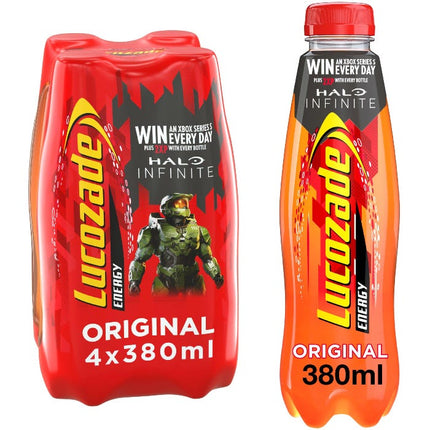 lucozade energy 380ml per bottle original pack of 4