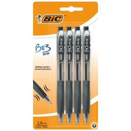 bic bu3 grip retractable pen black pack of 4