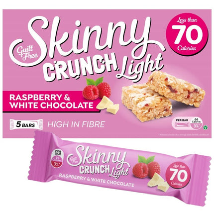 skinny crunch light raspberry white chocolate bars 19g per bar pack of 5