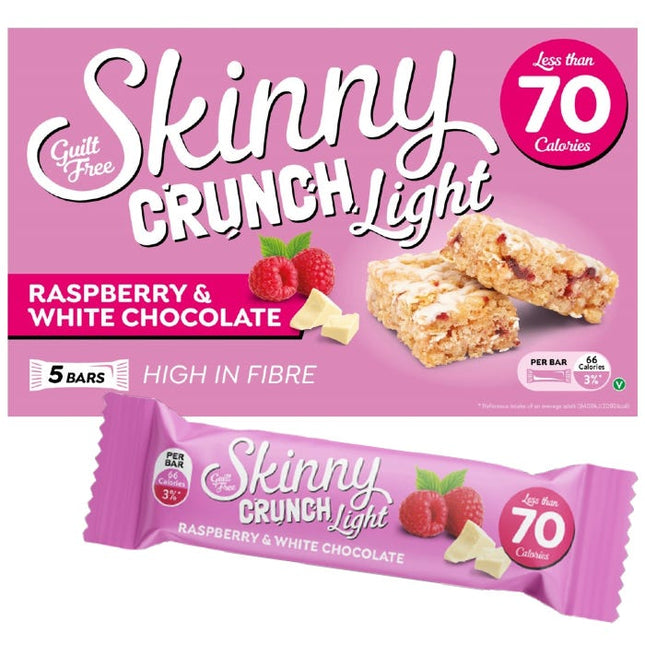 skinny crunch light raspberry white chocolate bars 19g per bar pack of 5