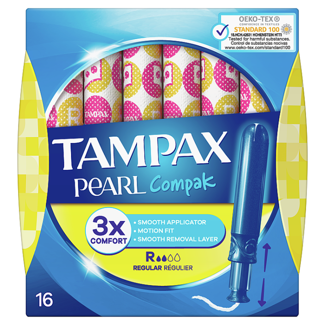 tampax pearl compak regular tampons with applicator pack of 16