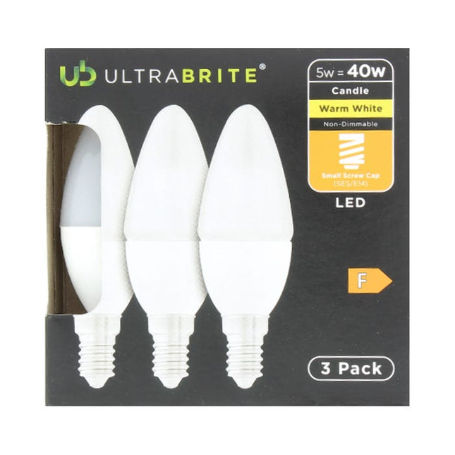 ultrabrite warm white 40w candle light bulbs pack of 3