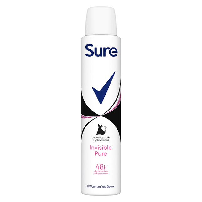 sure anti perspirant aerosol invisible pure 200ml