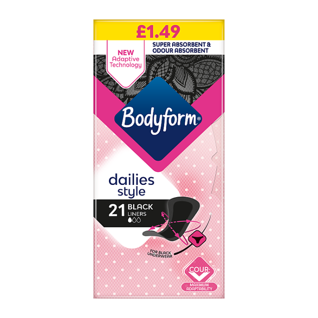bodyform dailies black normal panty liners pack of 21