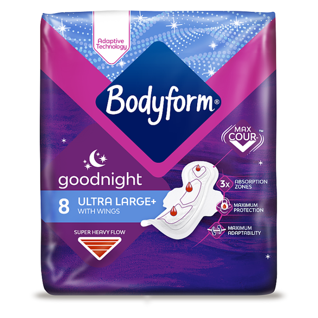 bodyform cour v ultra night sanitary towels wings pack of 8