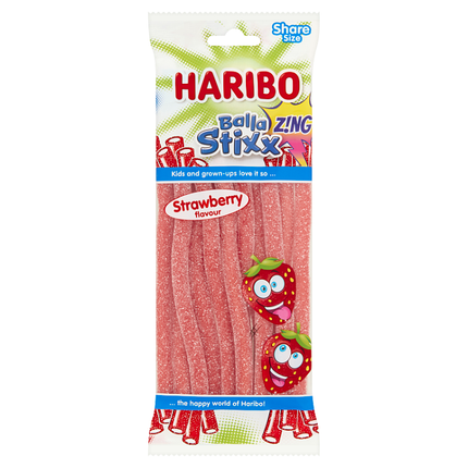 haribo balla stixx zing strawberry flavour 140g
