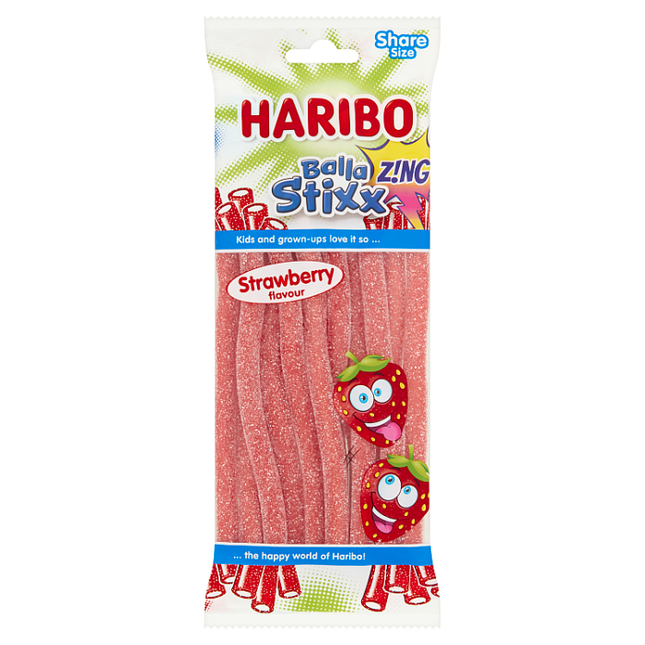 haribo balla stixx zing strawberry flavour 140g