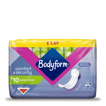 bodyform maxi long sanitary towels pack of 10