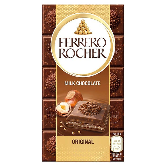 ferrero rocher original milk chocolate hazelnut praline bar 90g