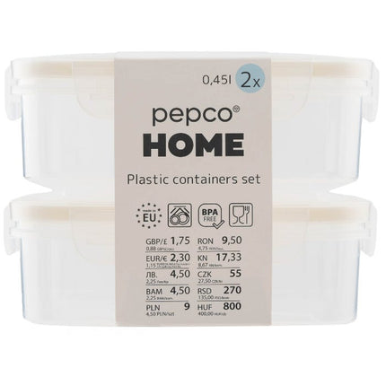 pepco beige rectangular clip containers 450ml pack of 2