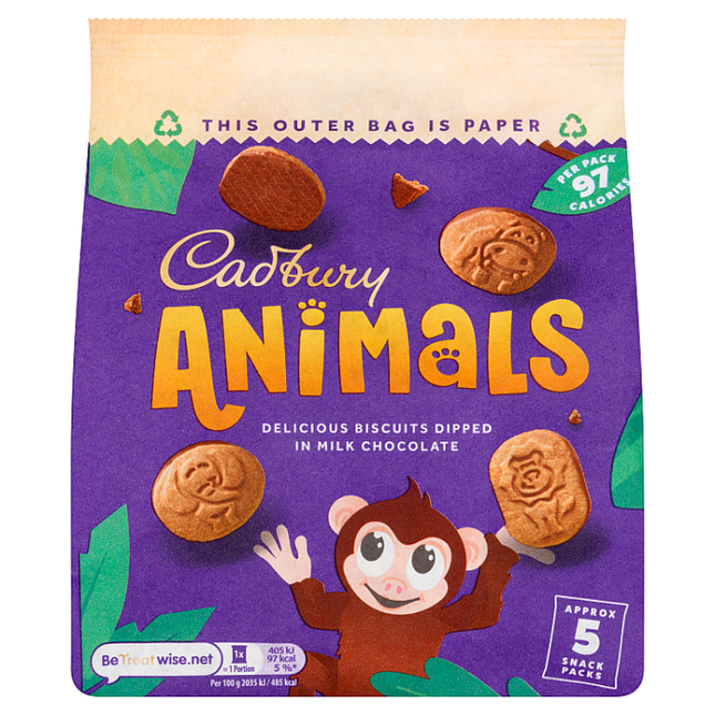 cadbury animals milk chocolate mini biscuits x 5 99 5g