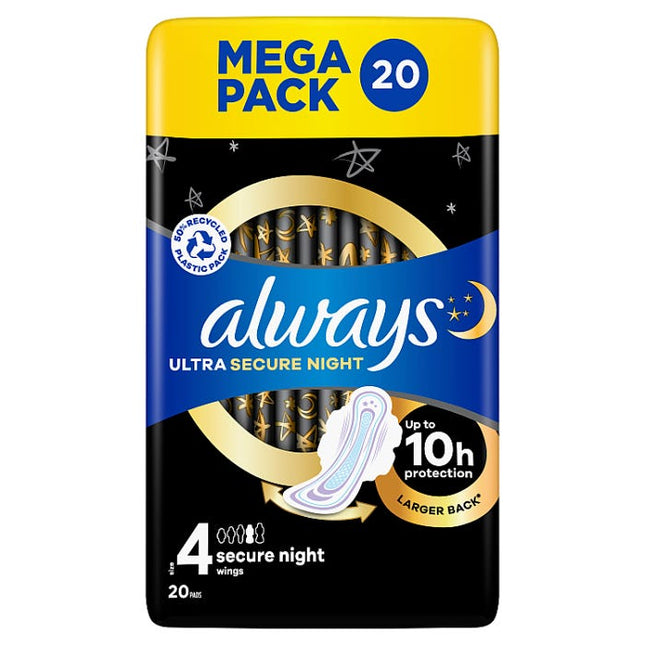 always ultra sanitary towels secure night s4 wings pack of 20