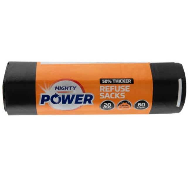 might power draw string refuse sacks 60l pack of 20