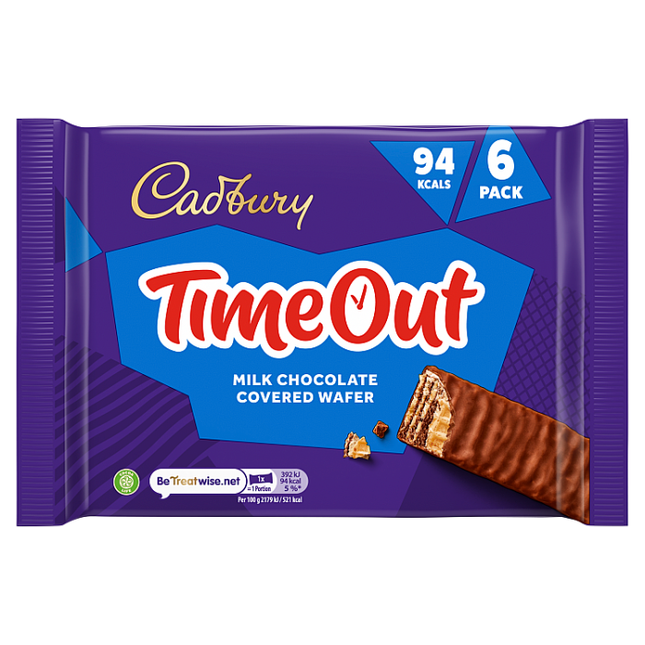 cadbury timeout milk chocolate covered wafer 18g pack of 6