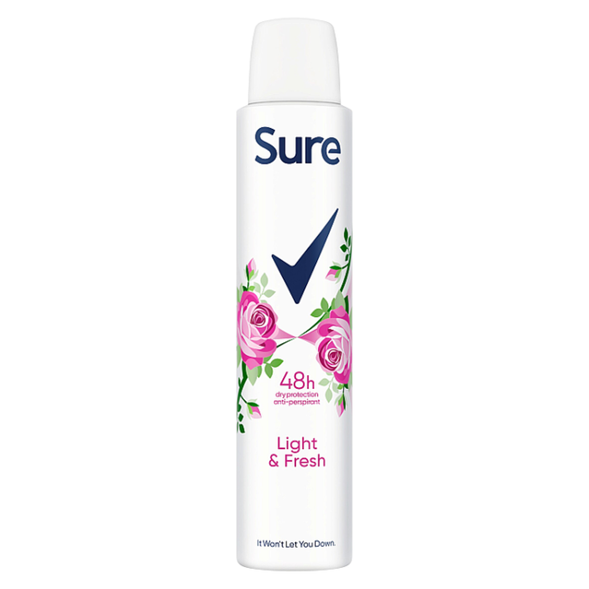 sure anti perspirant deodorant aerosol light fresh 200ml