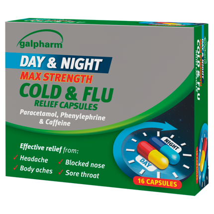 galpharm day night max strength cold flu relief capsules pack of 16