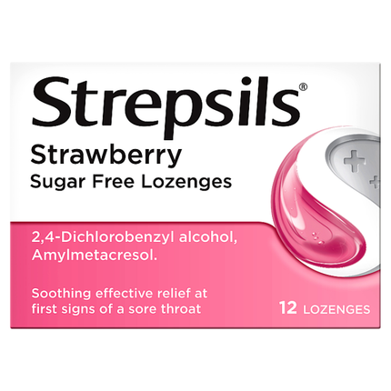 strepsils strawberry sugar free lozenges pack of 12