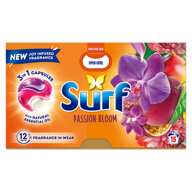 surf 3 in 1 laundry washing detergent capsules passion bloom 15 washes