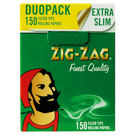 zig zag extra slim 150 filter tips rolling papers duo pack