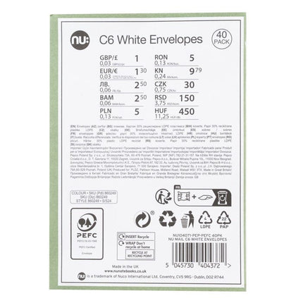 nu mail c6 manilla envelopes pack of 40
