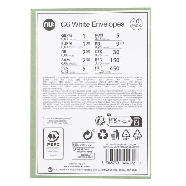 nu mail c6 manilla envelopes pack of 40