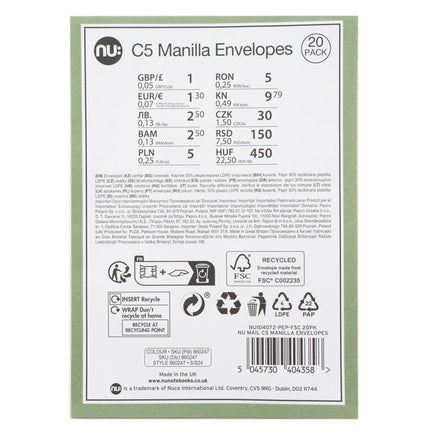 nu mail c5 manilla envelopes pack of 20