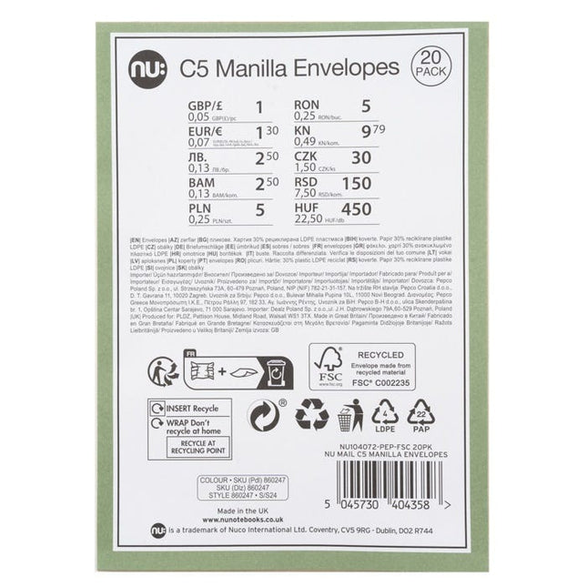 nu mail c5 manilla envelopes pack of 20