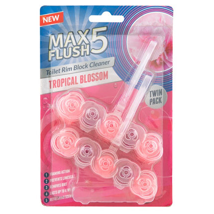 max flush 5 toilet rim block cleaner tropical blossom pack of 2 x 45g