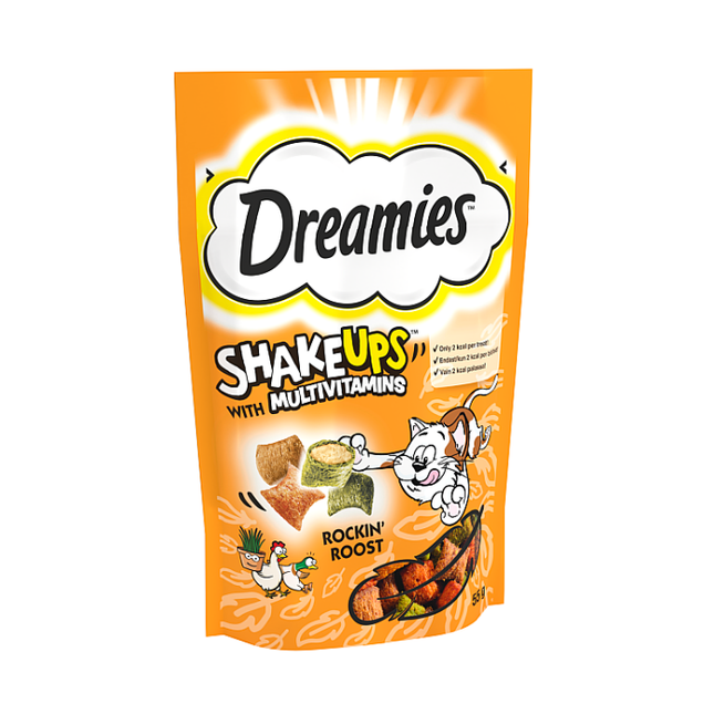 dreamies shakeups multivitamins rockin rooster cat kitten treats 55g