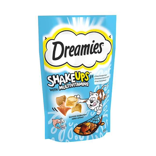 dreamies shakeups multivitamins seafood celebration cat kitten treats 55g