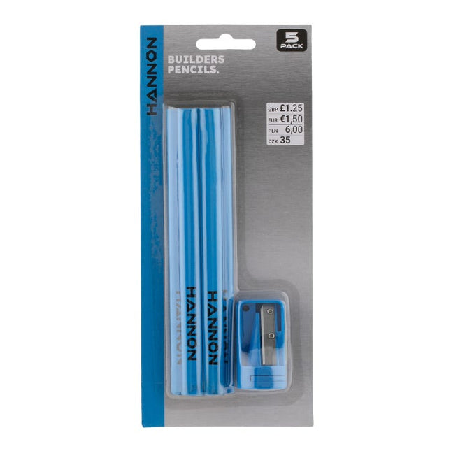 hannon builders pencils with sharpener pack of 5