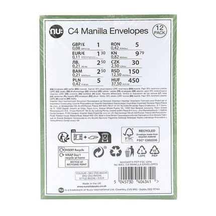 nu mail c4 manilla envelopes pack of 12