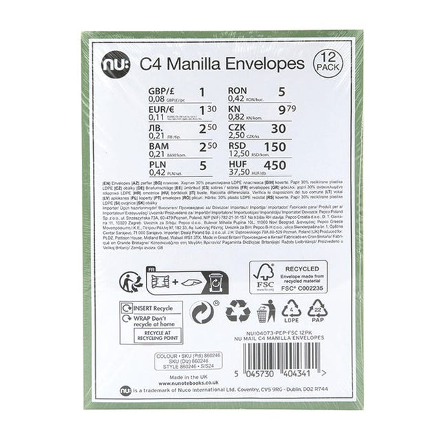 nu mail c4 manilla envelopes pack of 12