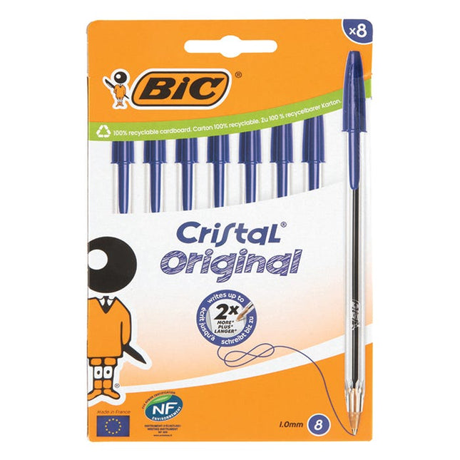 bic cristal pens medium blue pack of 8