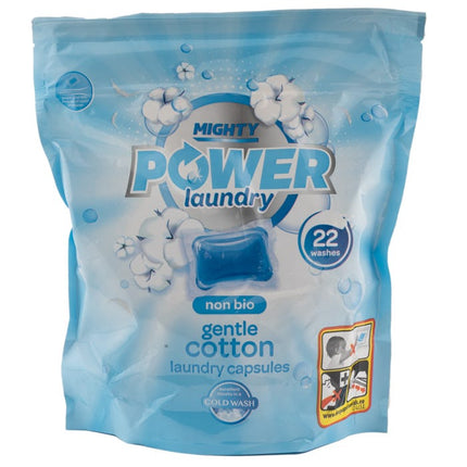 mighty power laundry capsules non bio gentle cotton pack of 22