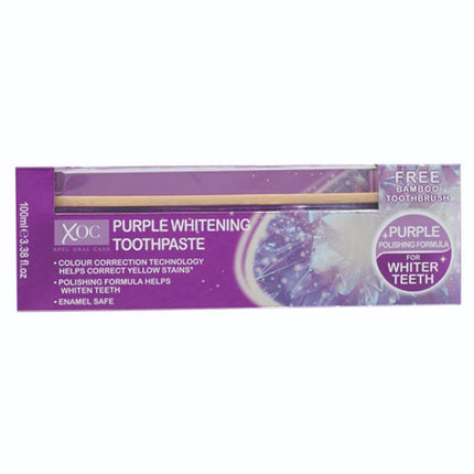 xoc purple whitening toothpaste with bamboo toothbrush 100ml