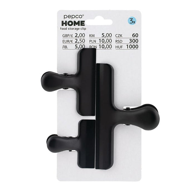 food storage clips black assorted sizes pack of 3