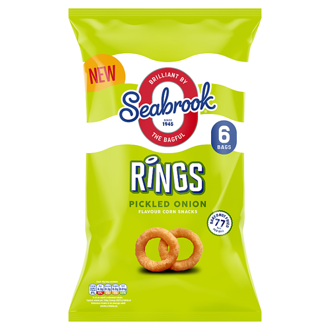 seabrook rings pickled onion flavour corn snacks 16g pack of 6