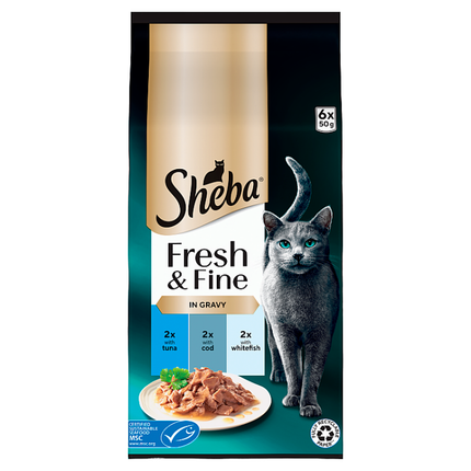 sheba fresh fine fish in gravy 50g pack of 6