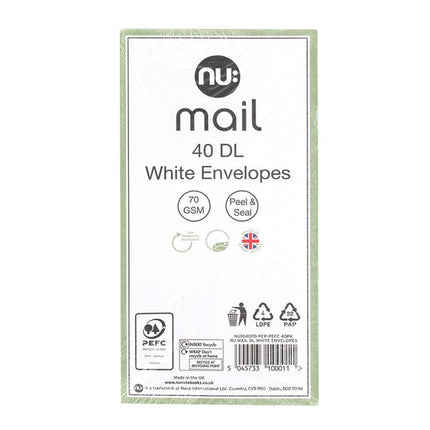nu dl white envelopes 70 gsm pack of 40