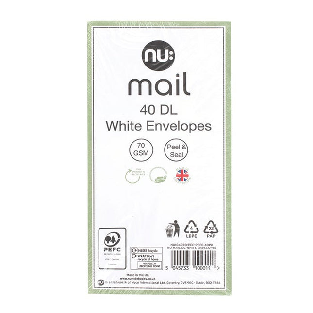 nu dl white envelopes 70 gsm pack of 40
