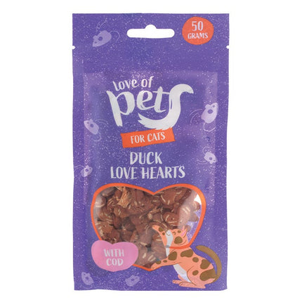 duck cod love heart cat treats 50g