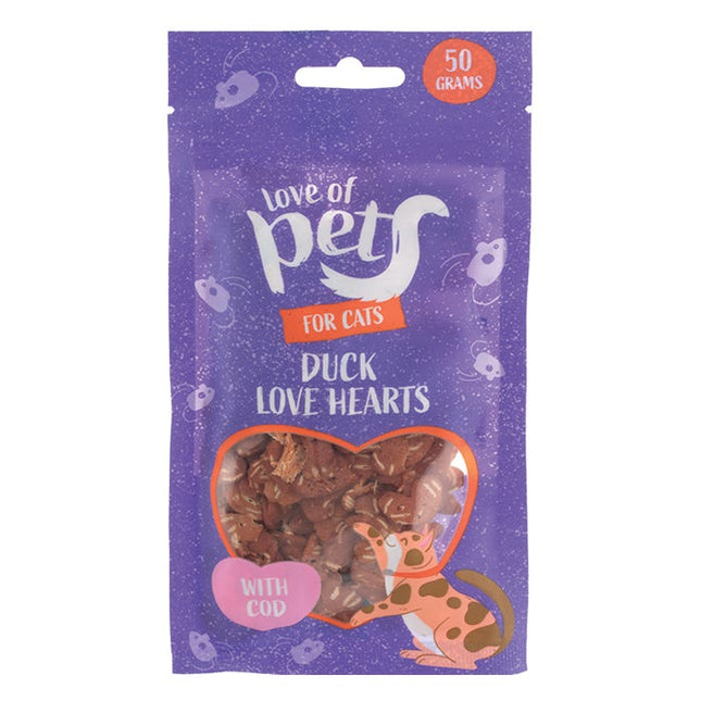 duck cod love heart cat treats 50g