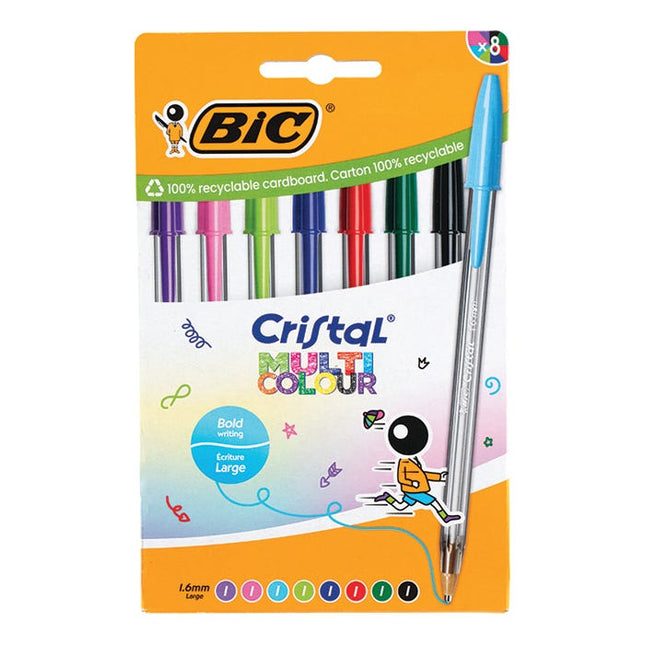 bic cristal multi colour pens pack of 8